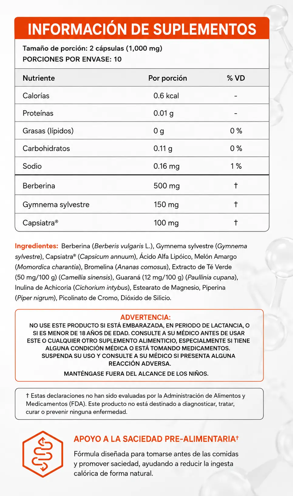 CBerberine+ — Declaración Nutrimental